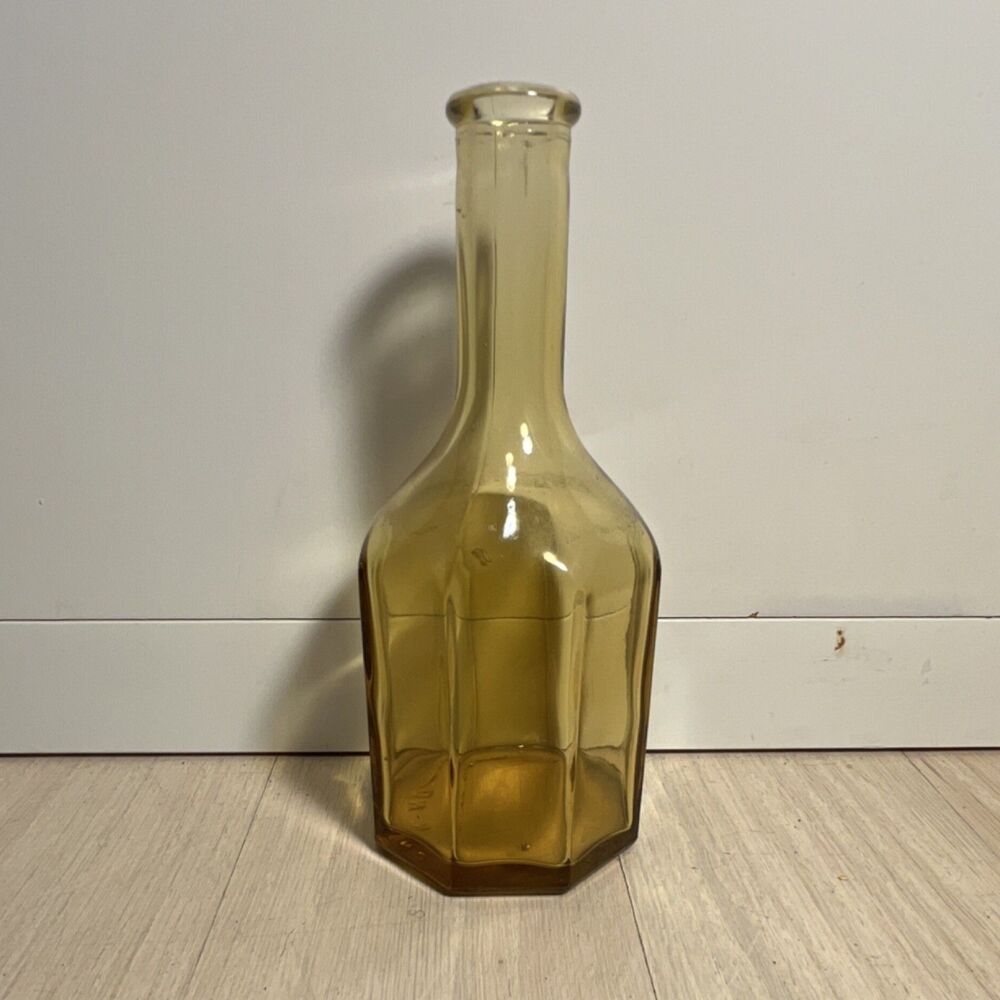 Vintage Amber Glass Octagonal Bottle 16 oz Collectible Wheaton New Jersey